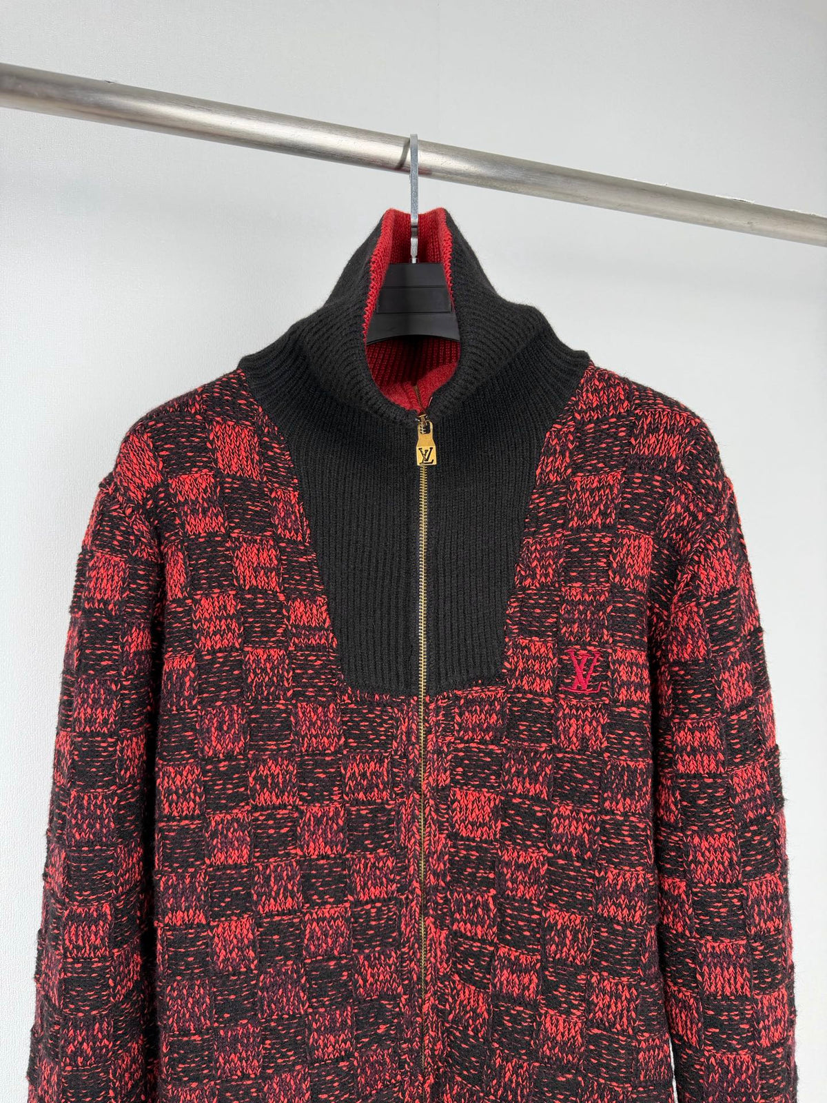 LV Damier Jacquard Cardigan with Collar