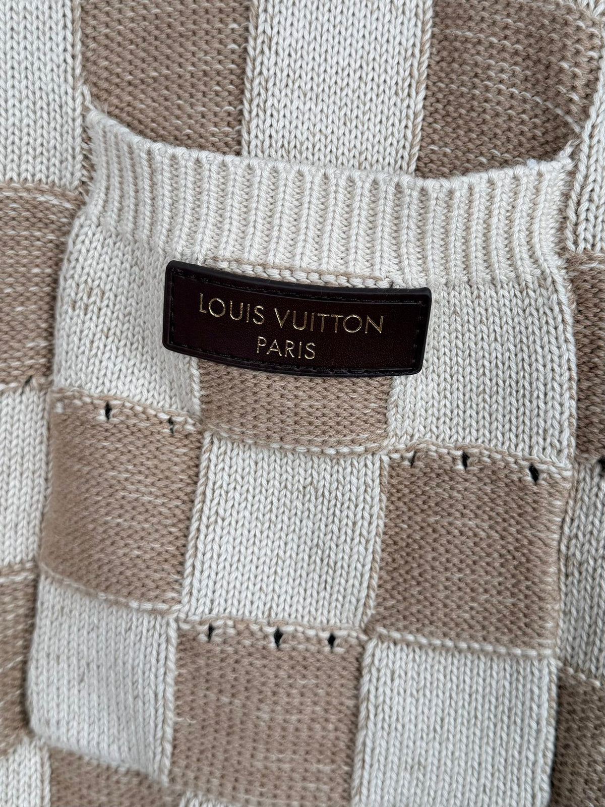 LV Damier Leather Crew Neck Button-Up Cardigan Sweater
