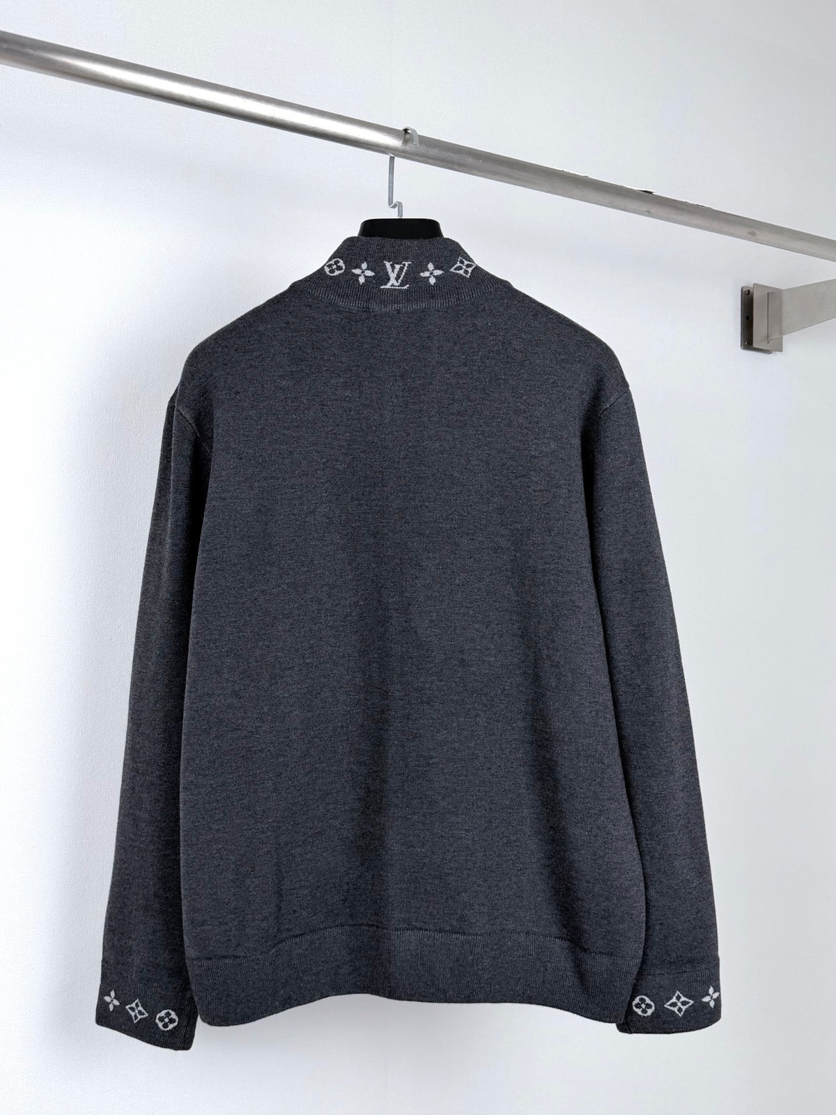 LV Jacquard Collar Zipper Cardigan Sweater