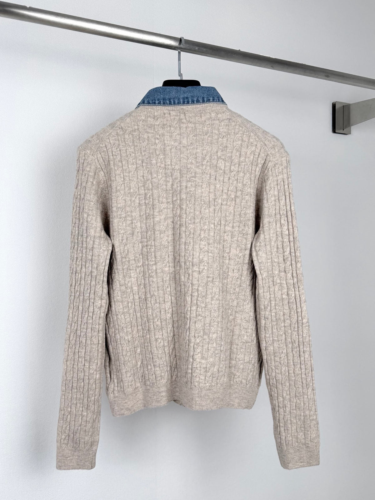 MIU MIU Letter Jacquard Logo Denim Collar Knit Sweater Women's