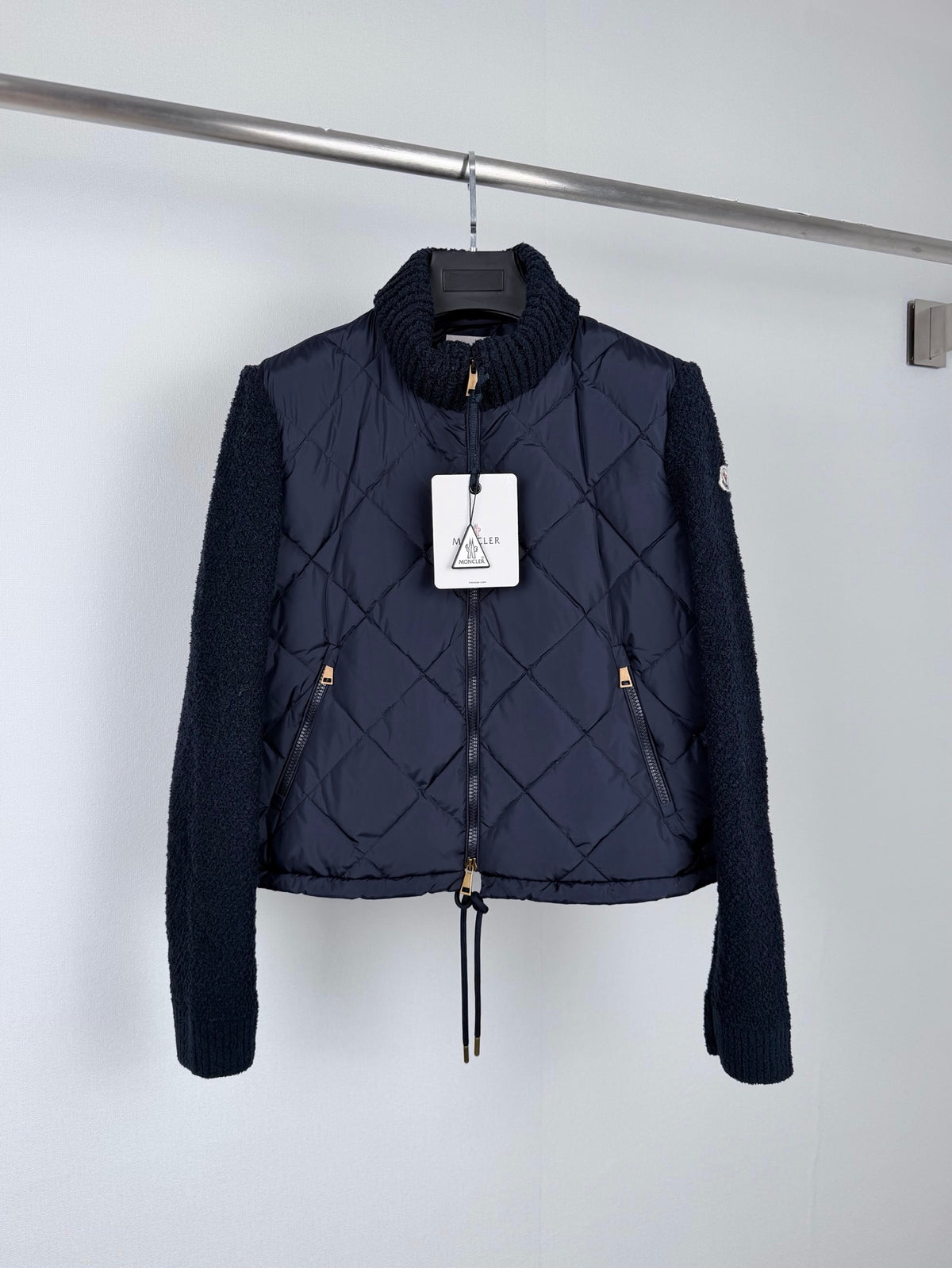 Moncler Diamond Quilted Knit Stand Collar Patchwork Down Jacket - Women's