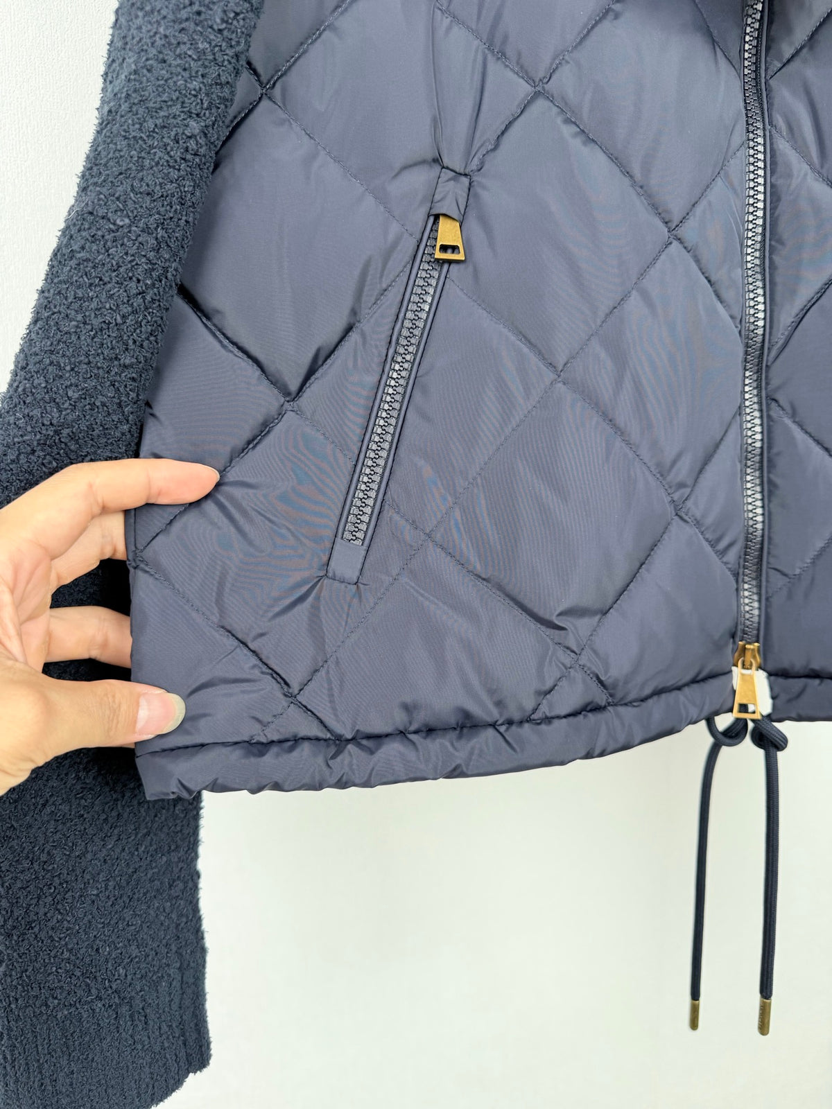 Moncler Diamond Quilted Knit Stand Collar Patchwork Down Jacket - Women's