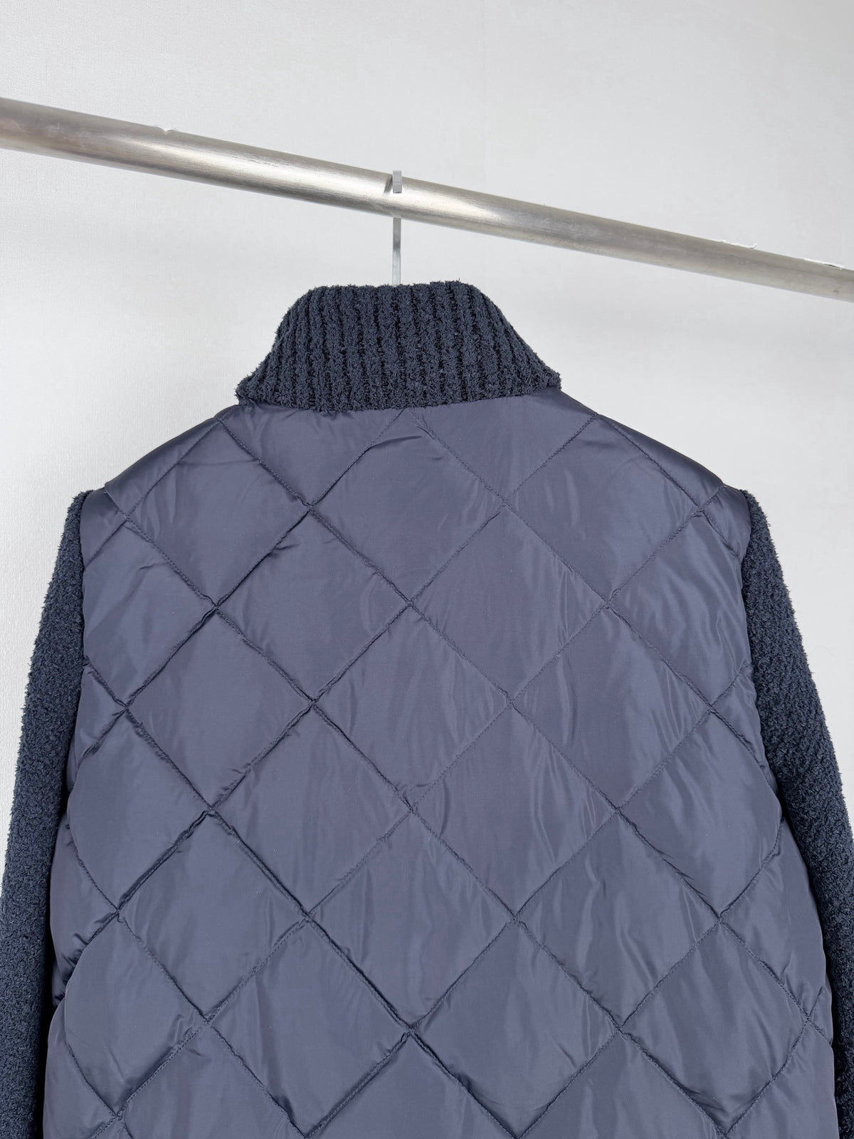 Moncler Diamond Quilted Knit Stand Collar Patchwork Down Jacket - Women's