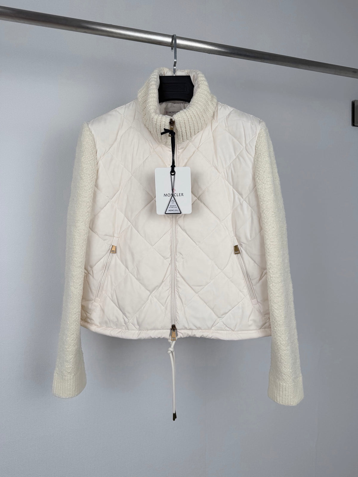 Moncler Diamond Quilted Knit Stand Collar Patchwork Down Jacket - Women's