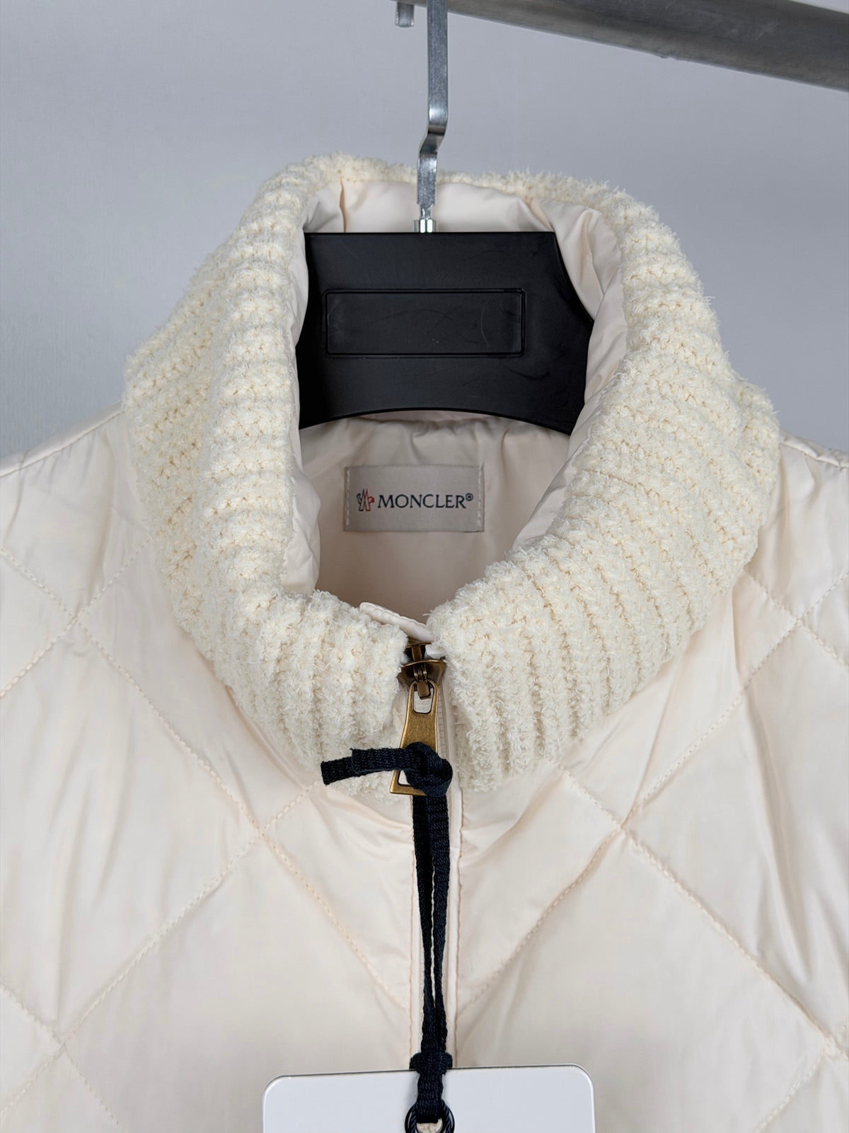 Moncler Diamond Quilted Knit Stand Collar Patchwork Down Jacket - Women's