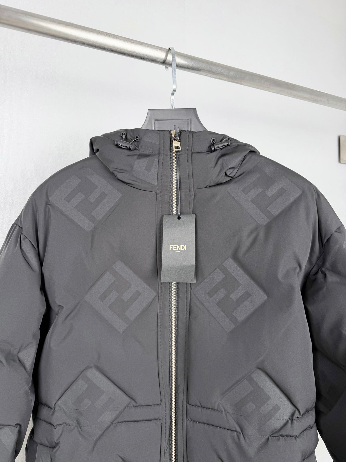 Fendi Jacquard Mid Length Down Jacket - Woman's