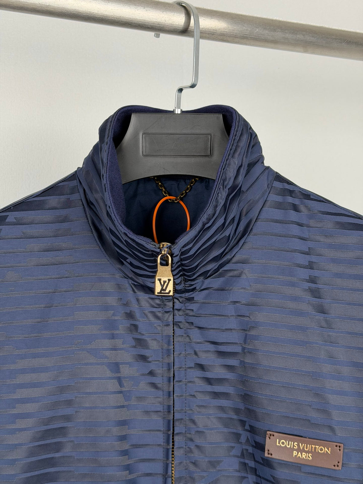 LV Leather Label Striped Jacquard Applique Jacket
