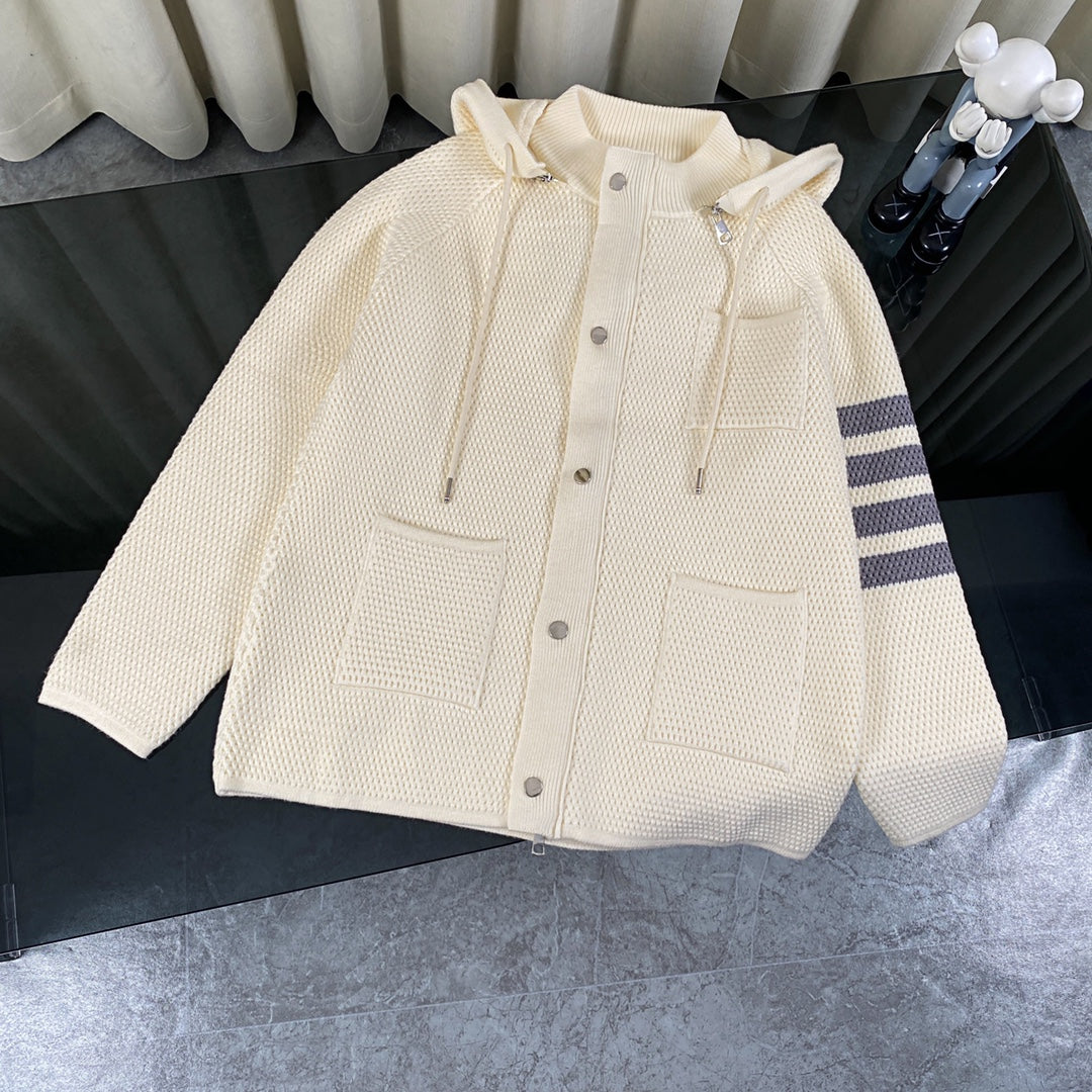 Thom Browne Chunky Knit Cashmere Detachable Zipper Hooded Jacket