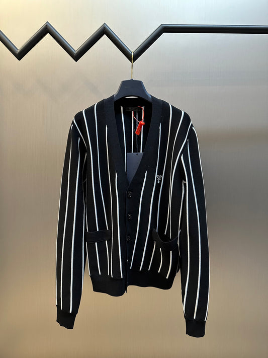 Prada Striped Embroidered Cardigan Sweater