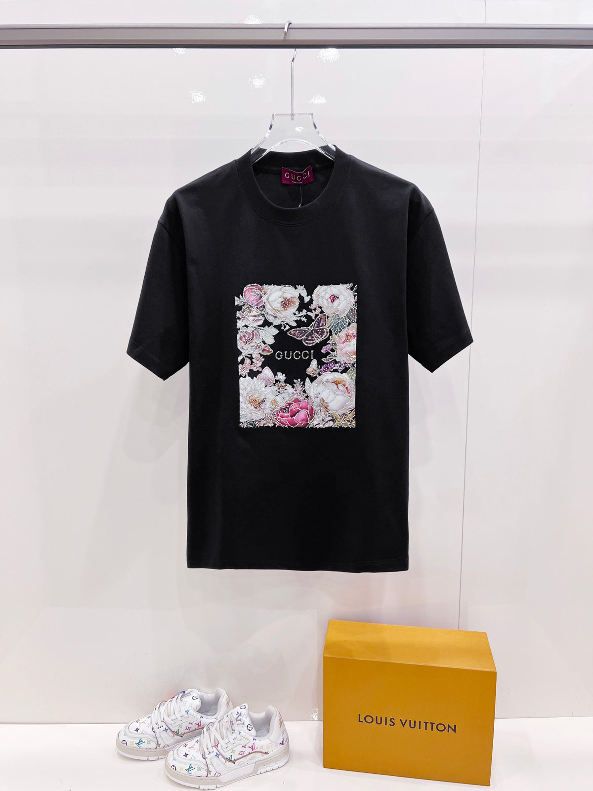 Gucci Floral Print Rhinestone T-Shirt