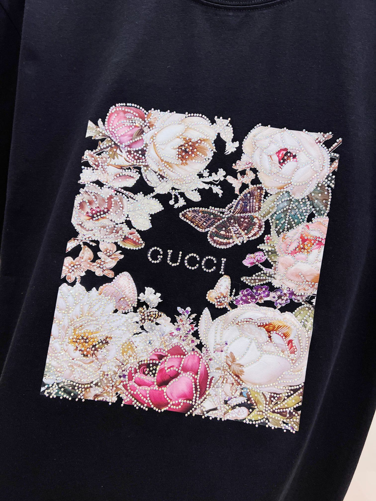 Gucci Floral Print Rhinestone T-Shirt