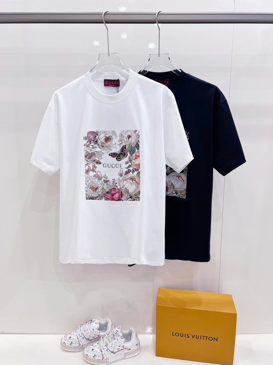 Gucci Floral Print Rhinestone T-Shirt