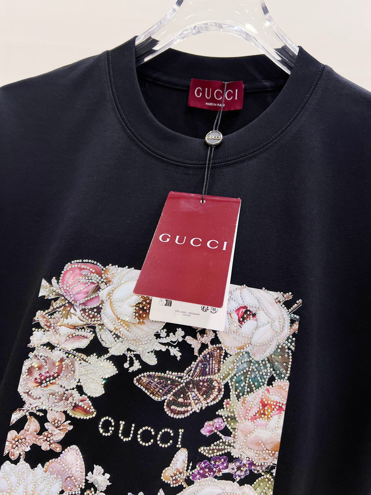 Gucci Floral Print Rhinestone T-Shirt