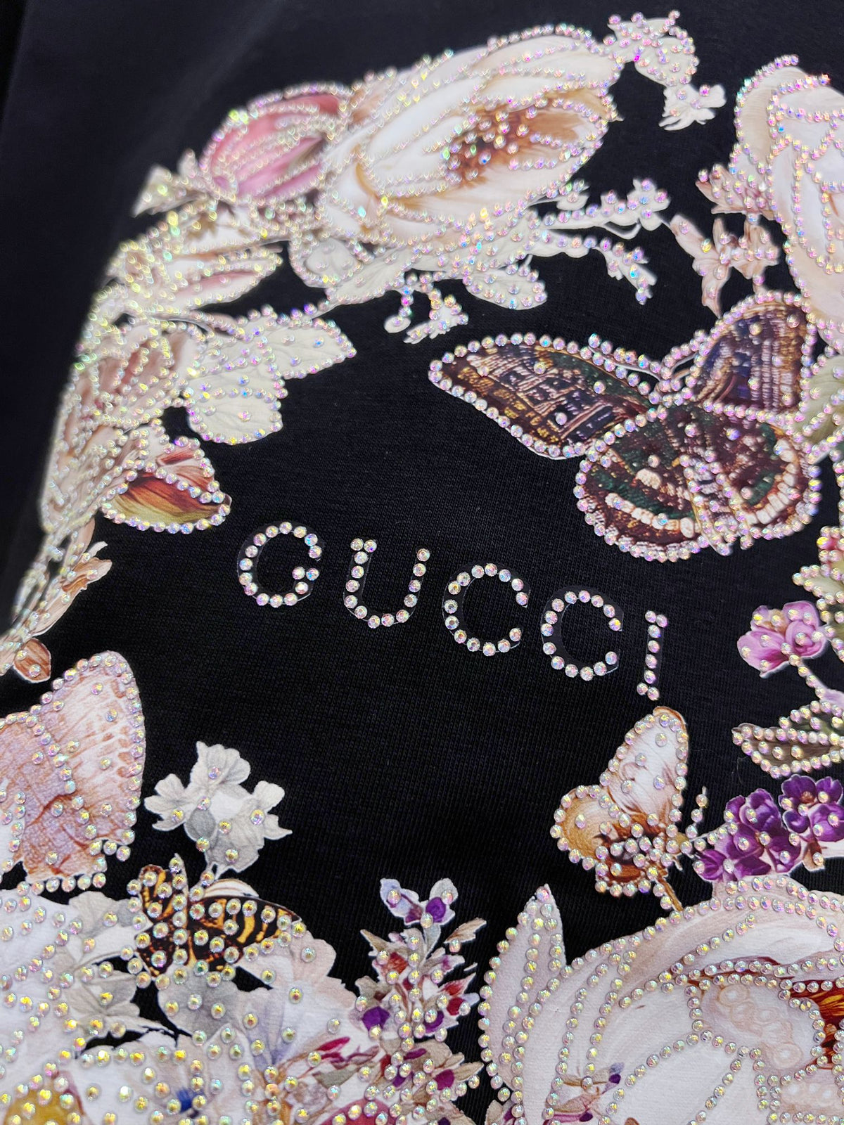 Gucci Floral Print Rhinestone T-Shirt