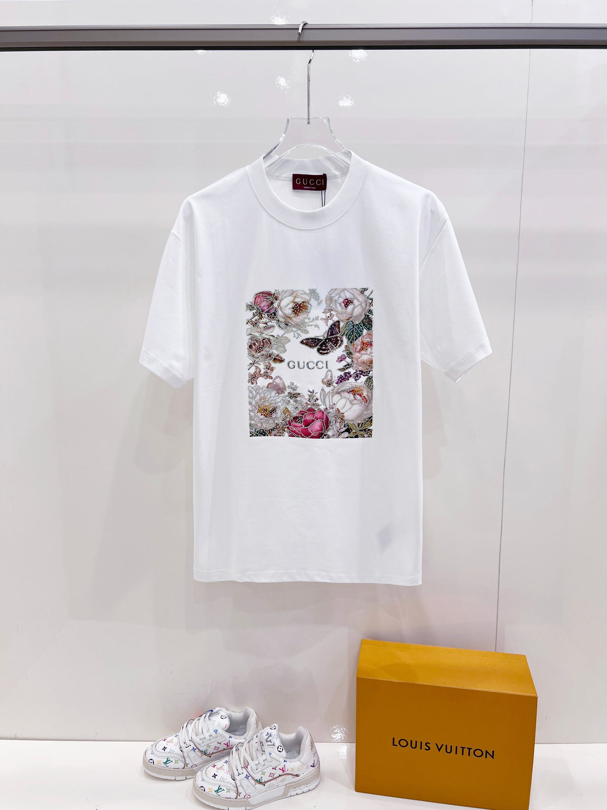 Gucci Floral Print Rhinestone T-Shirt