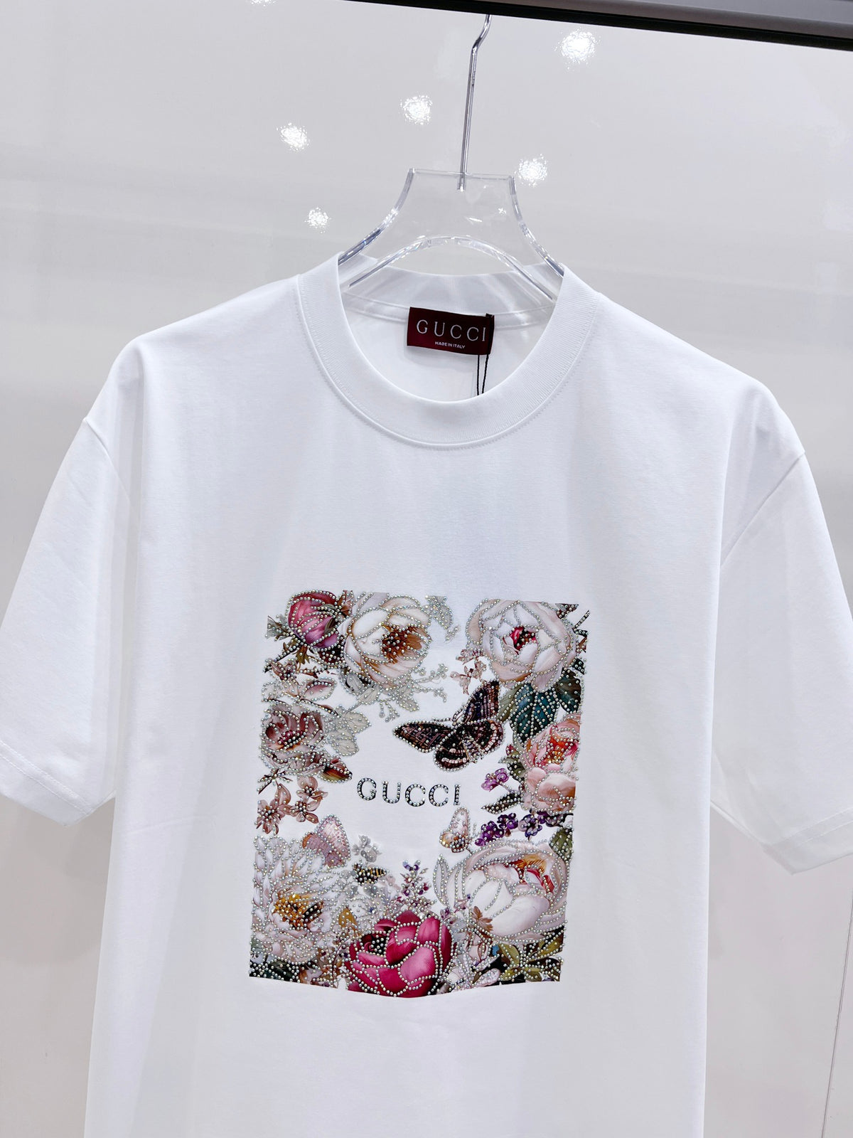 Gucci Floral Print Rhinestone T-Shirt