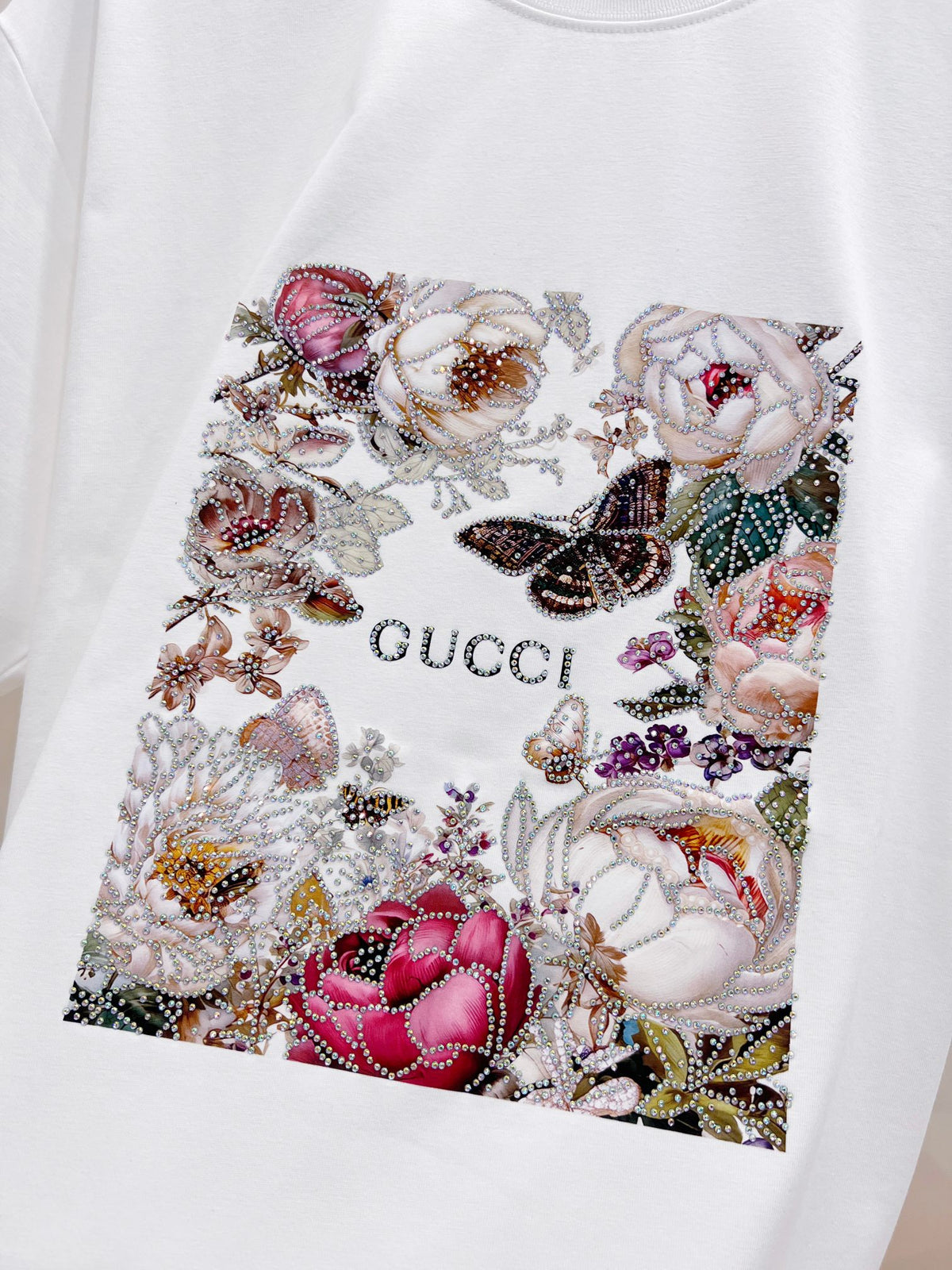 Gucci Floral Print Rhinestone T-Shirt