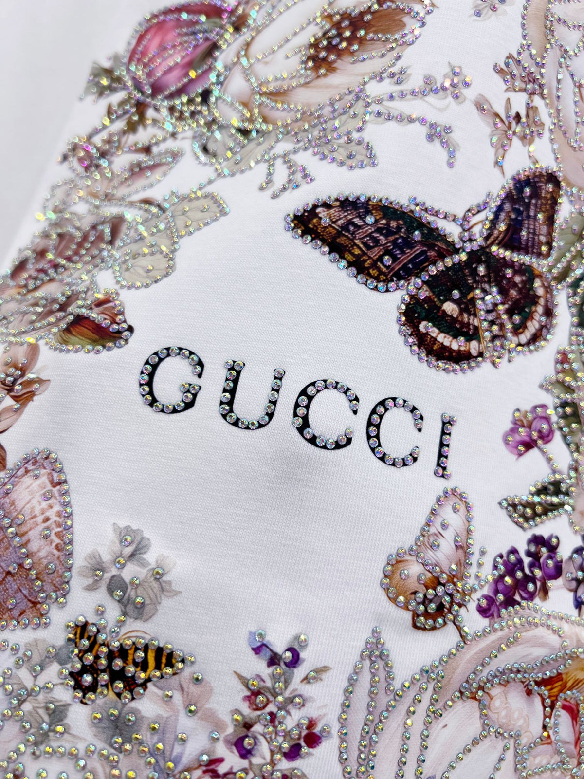 Gucci Floral Print Rhinestone T-Shirt