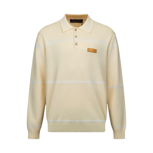 LV Striped Knit Long-Sleeve Polo Shirt