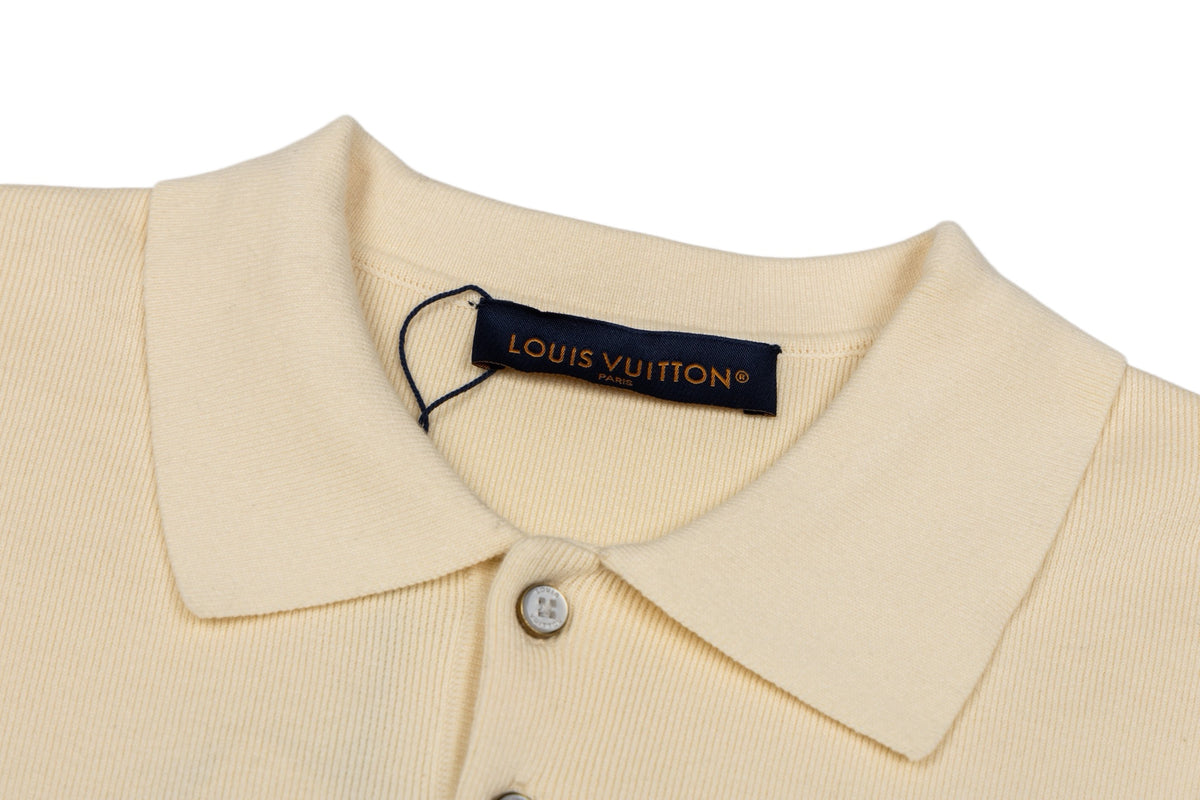 LV Striped Knit Long-Sleeve Polo Shirt
