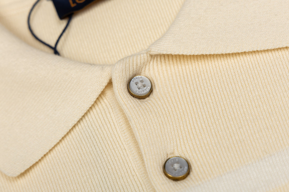 LV Striped Knit Long-Sleeve Polo Shirt