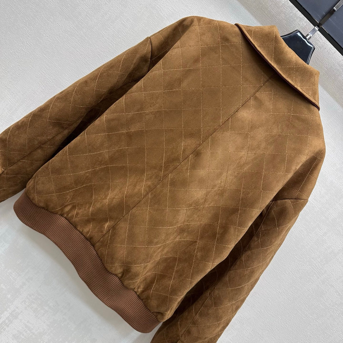 Chanel Suede Diamond Grid Jacket W/ Skirt Set