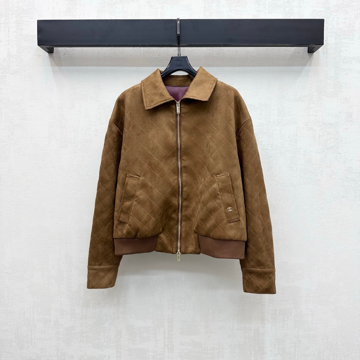 Chanel Suede Diamond Grid Jacket W/ Skirt Set