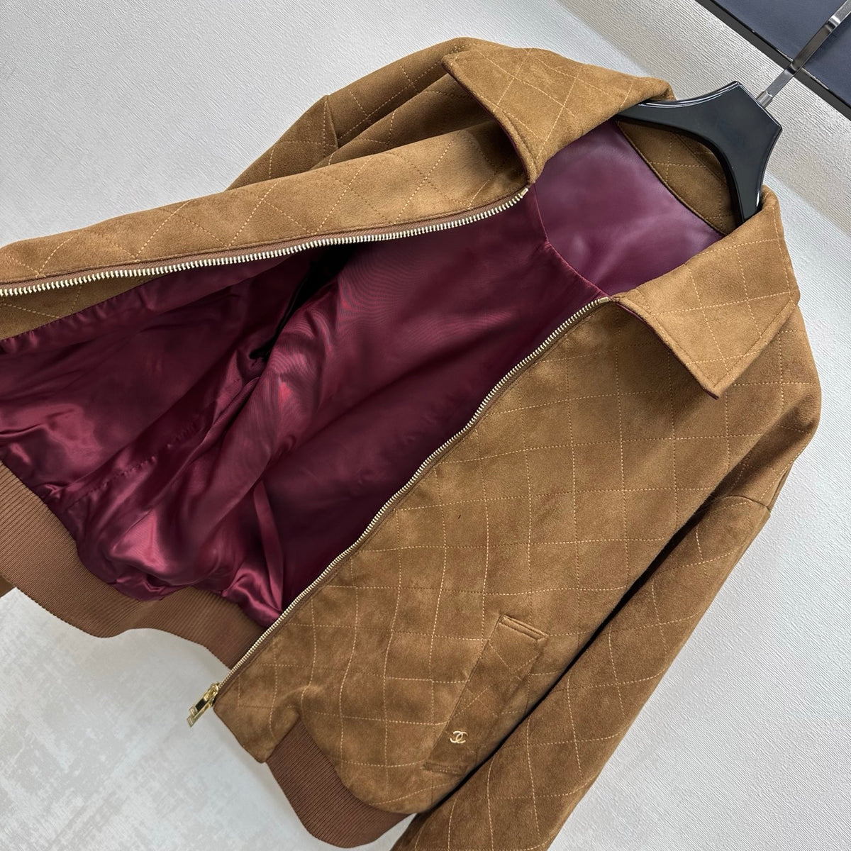 Chanel Suede Diamond Grid Jacket W/ Skirt Set