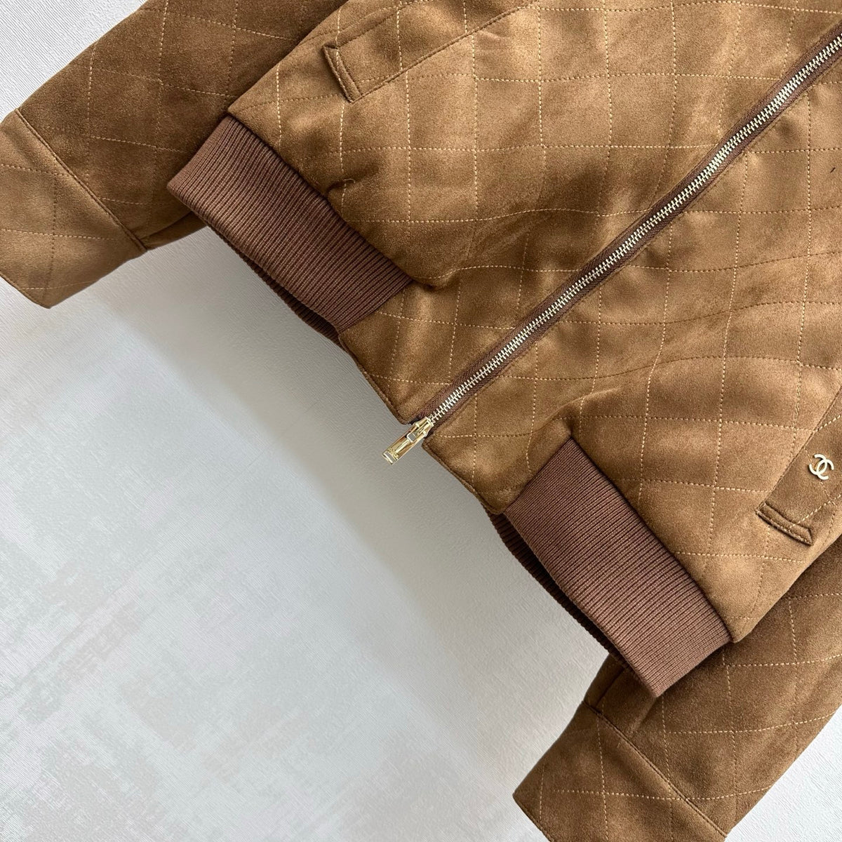 Chanel Suede Diamond Grid Jacket W/ Skirt Set