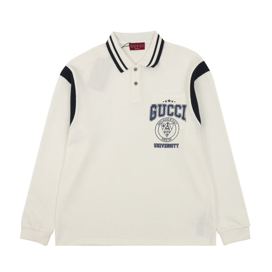 GG Embroidered Letter Collar Long-Sleeve Shirt