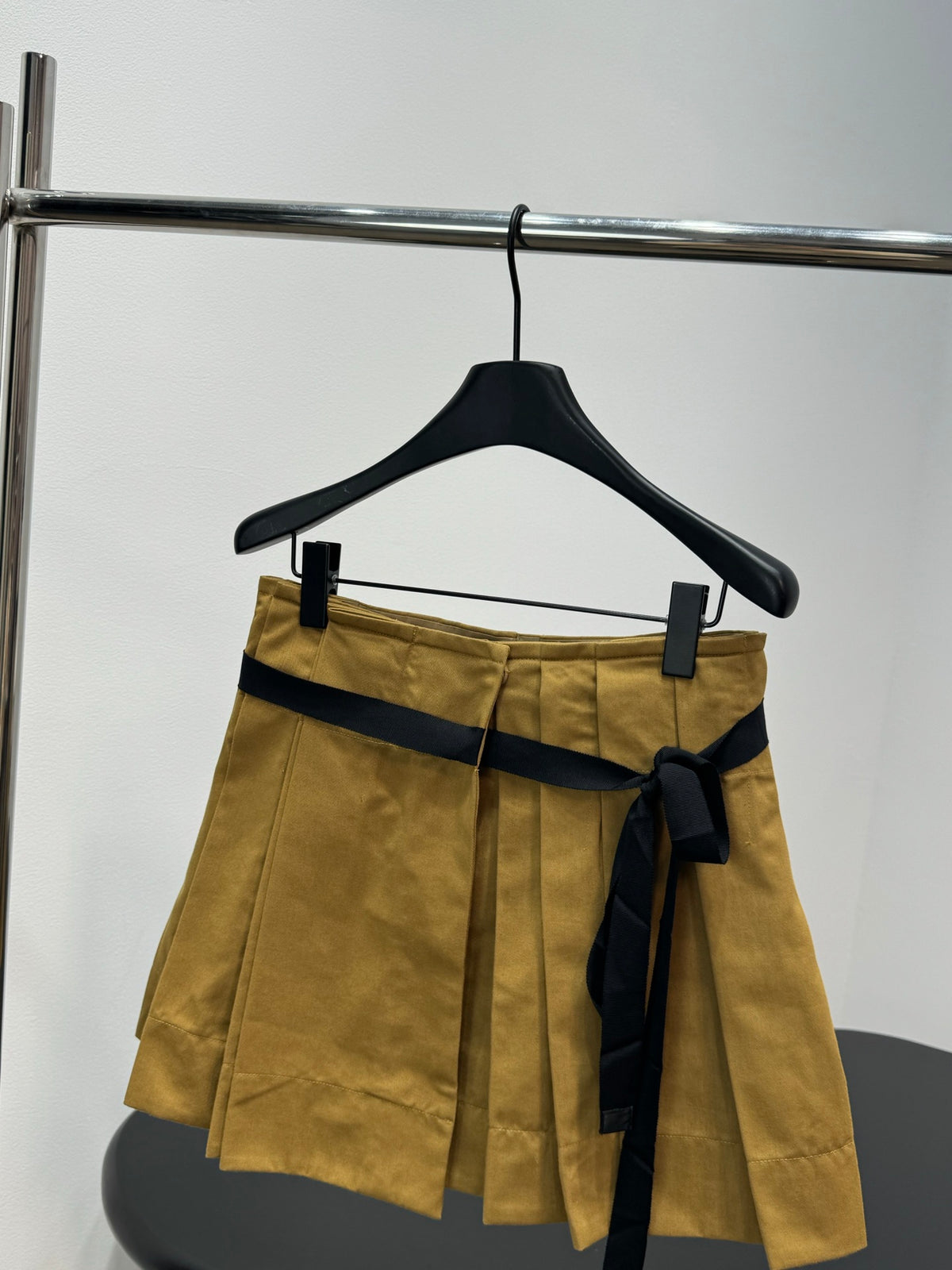 Prada Khaki Lace-Up Pleated Mini Skirt