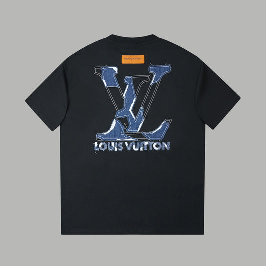LV Denim Patchwork Embroidered T-Shirt