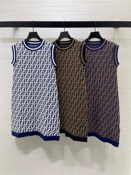 Fendi Jacquard Round Neck Knit Sleeveless Vest Dress