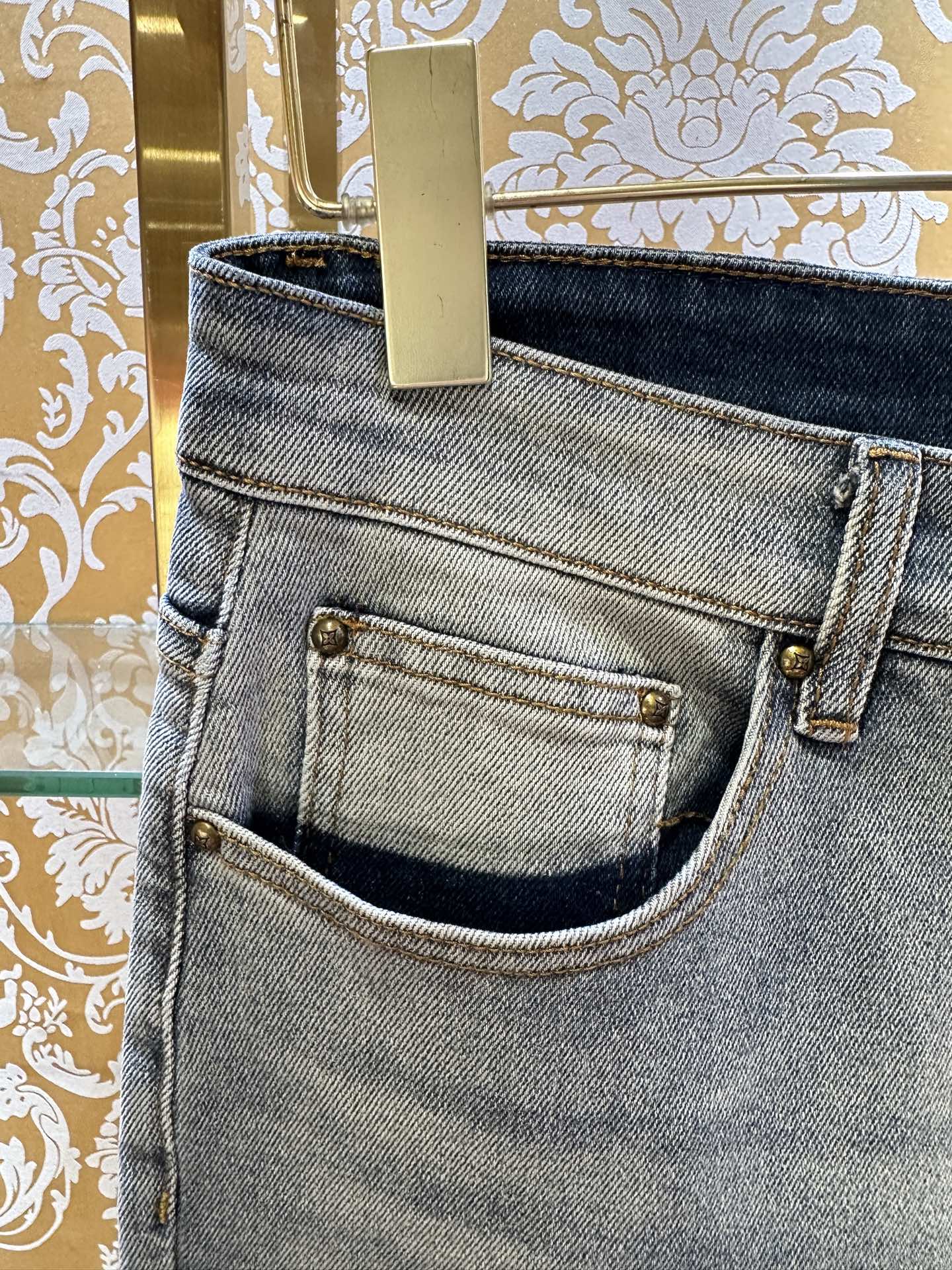 LV Embroidered Slim fit Straight-Leg Jeans