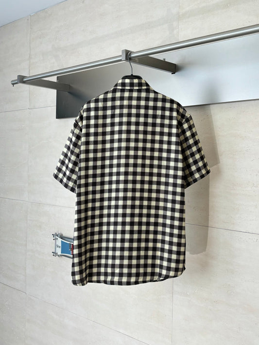 LV Damier Check Leather Label Short Sleeve Shirt