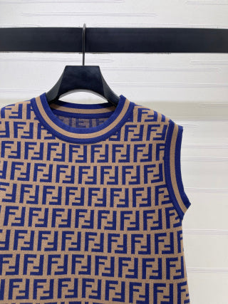 Fendi Jacquard Round Neck Knit Sleeveless Vest Dress