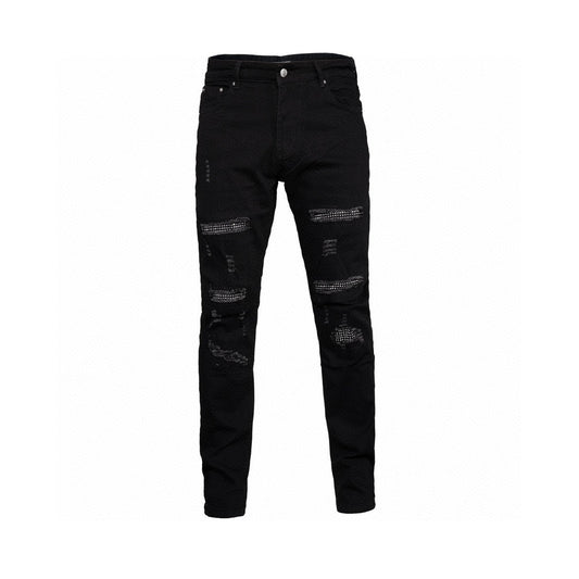 AMIRI black ripped and rhinestone-embellished high-street jeans!