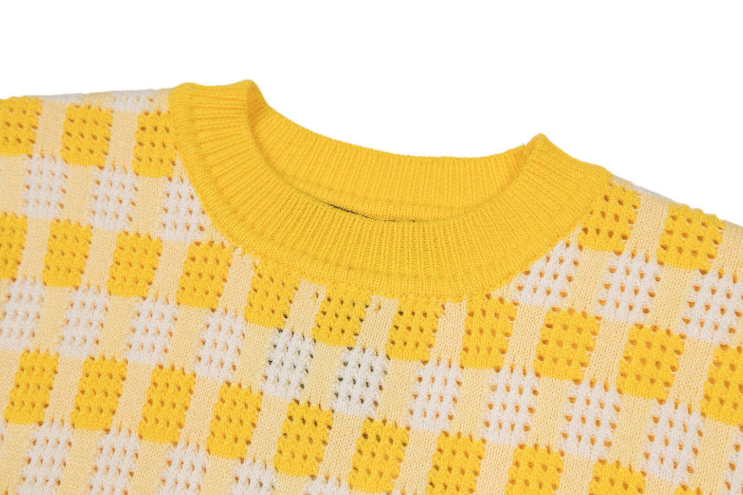 LV Perforated Checkered Tweed Crew Neck Sweater