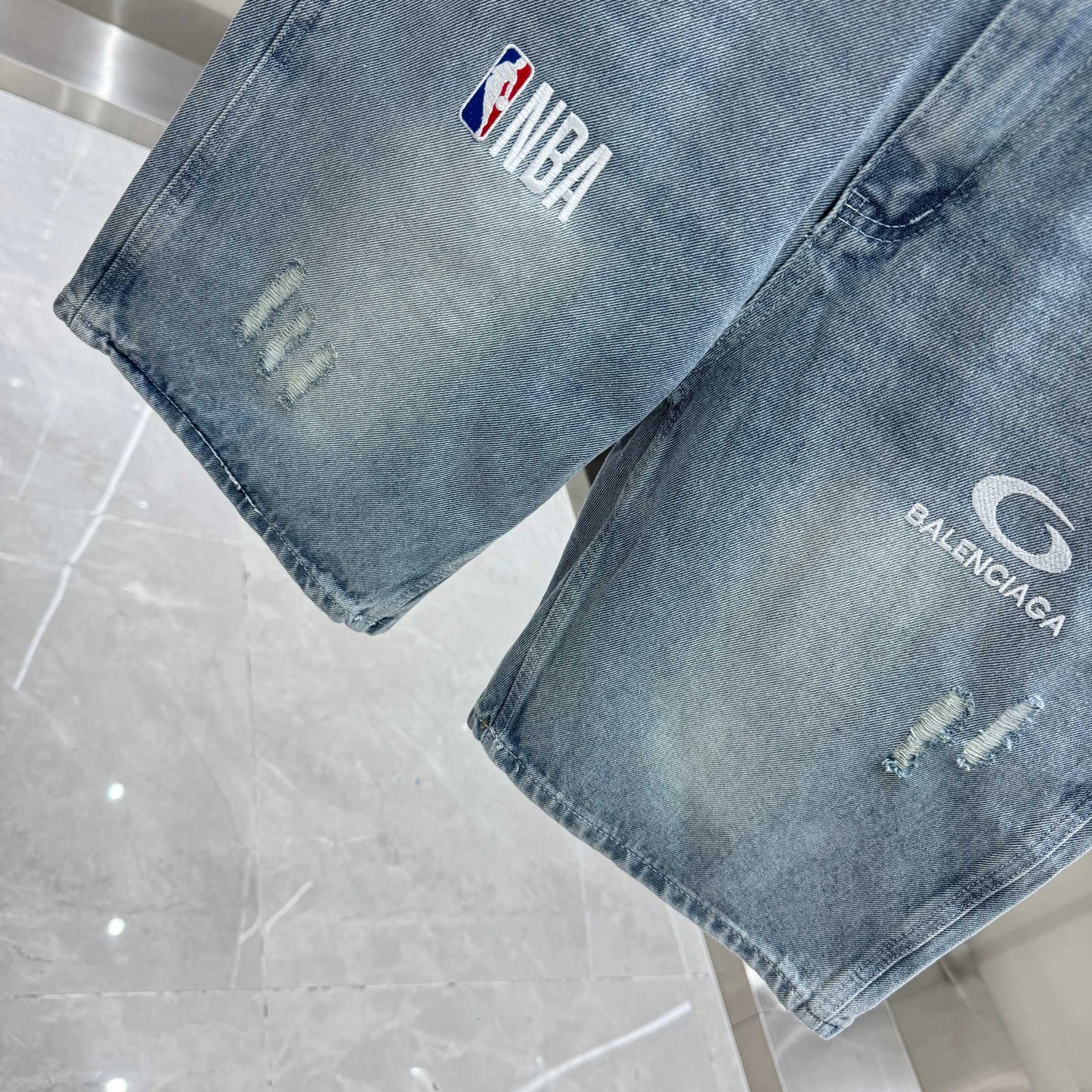 Balenciaga Embroidered Denim Shorts
