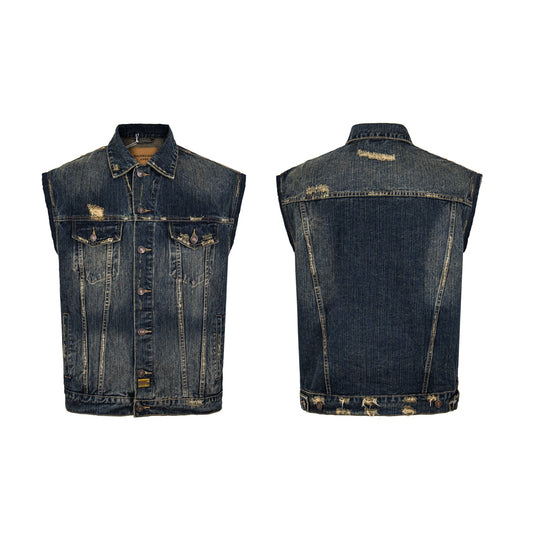 Balenciaga Distressed and Ripped Loose Fit Denim Vest Jacket