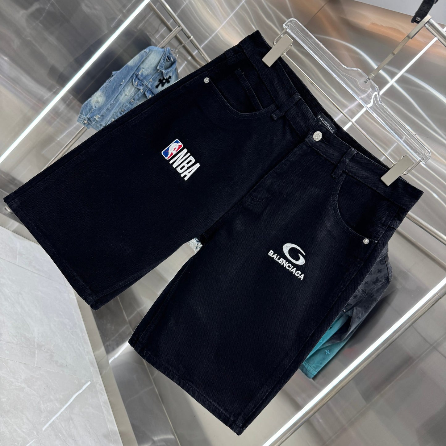 Balenciaga Embroidered Denim Shorts