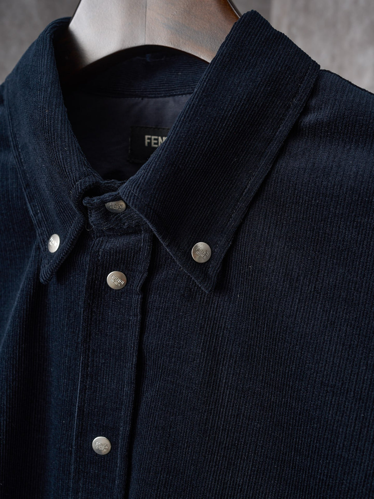 Fendi Corduroy Embossed Embroidered Long-Sleeved Shirt