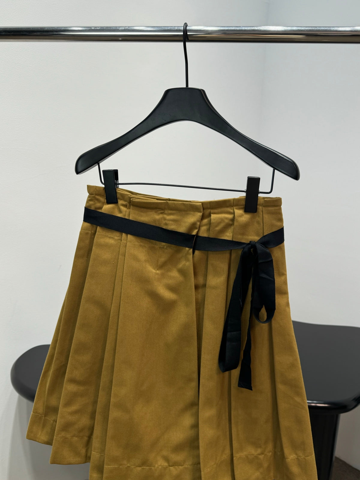 Prada Khaki Lace-Up Pleated Midi Skirt