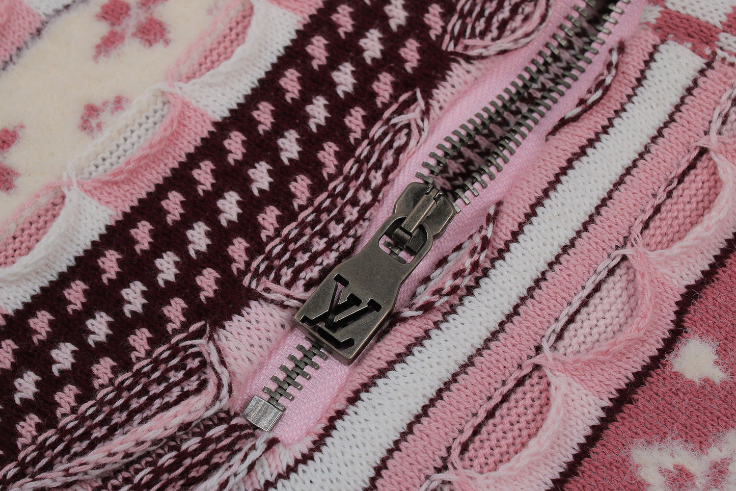 LV Nigo High-Neck Half-Zip Ethnic Style Sweater (Pink)