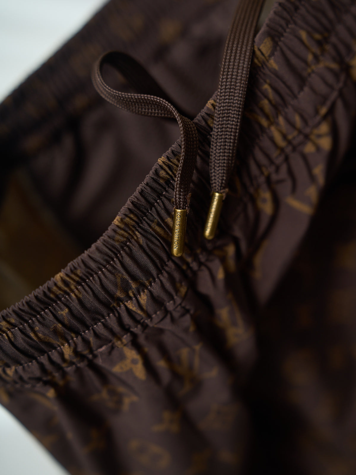 LV Monogram Leather Trim Drawstring Shorts