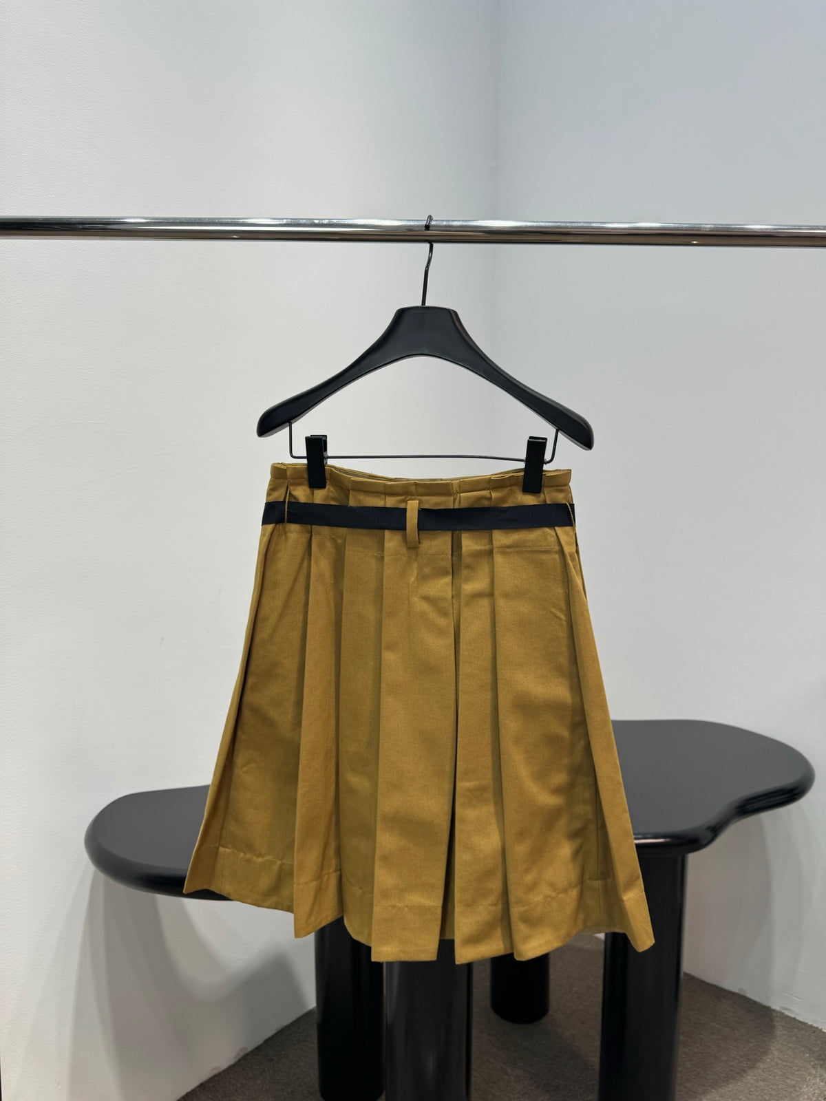 Prada Khaki Lace-Up Pleated Midi Skirt