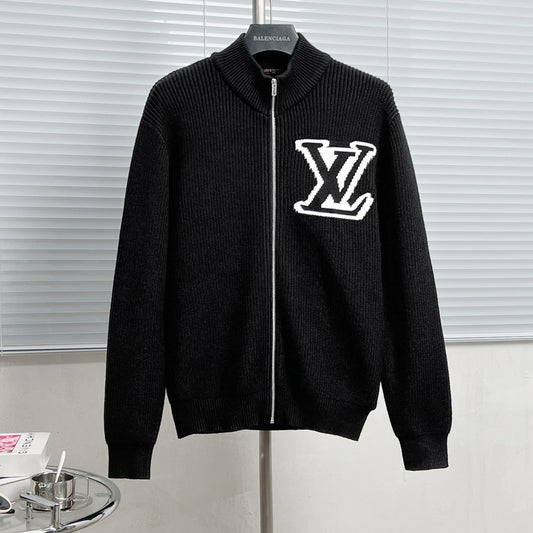LV Jacquard Zip-Up Turtleneck Sweater