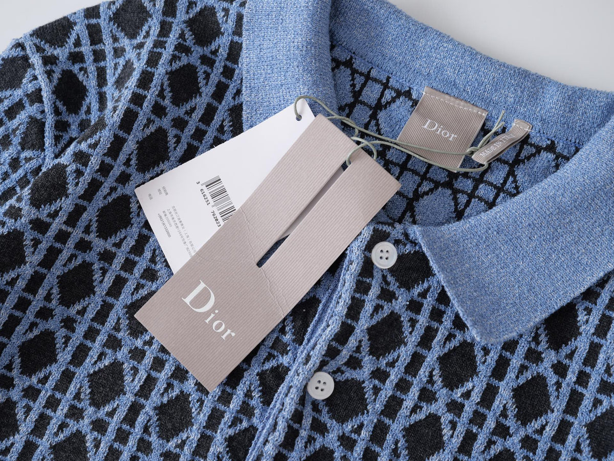 Dior Diamond Jacquard Knit Polo Shirt