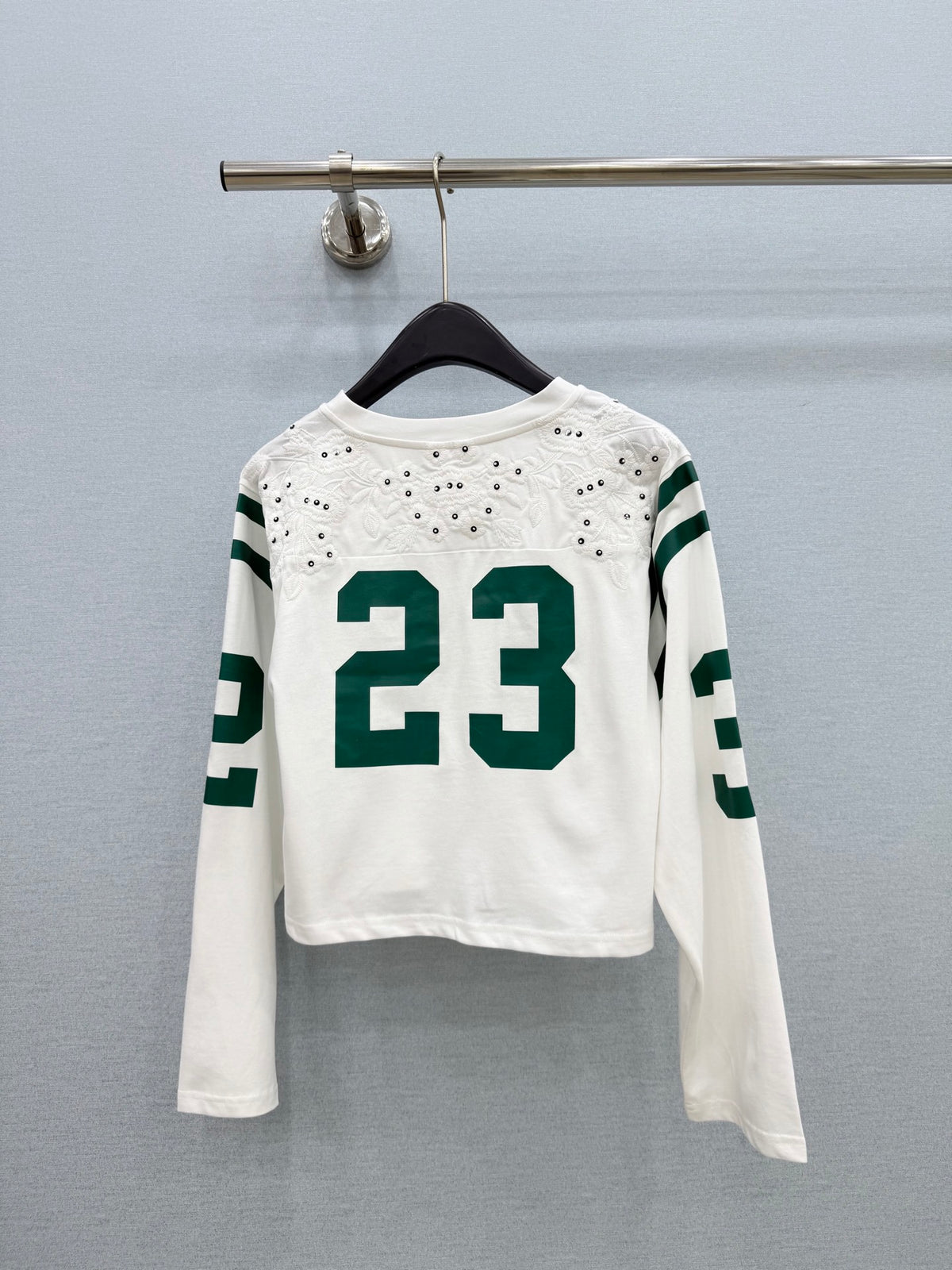 Embroidered Beaded Number Print Top Women's