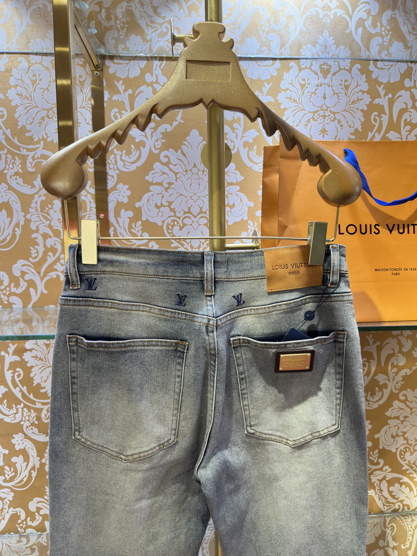 LV Embroidered Slim fit Straight-Leg Jeans
